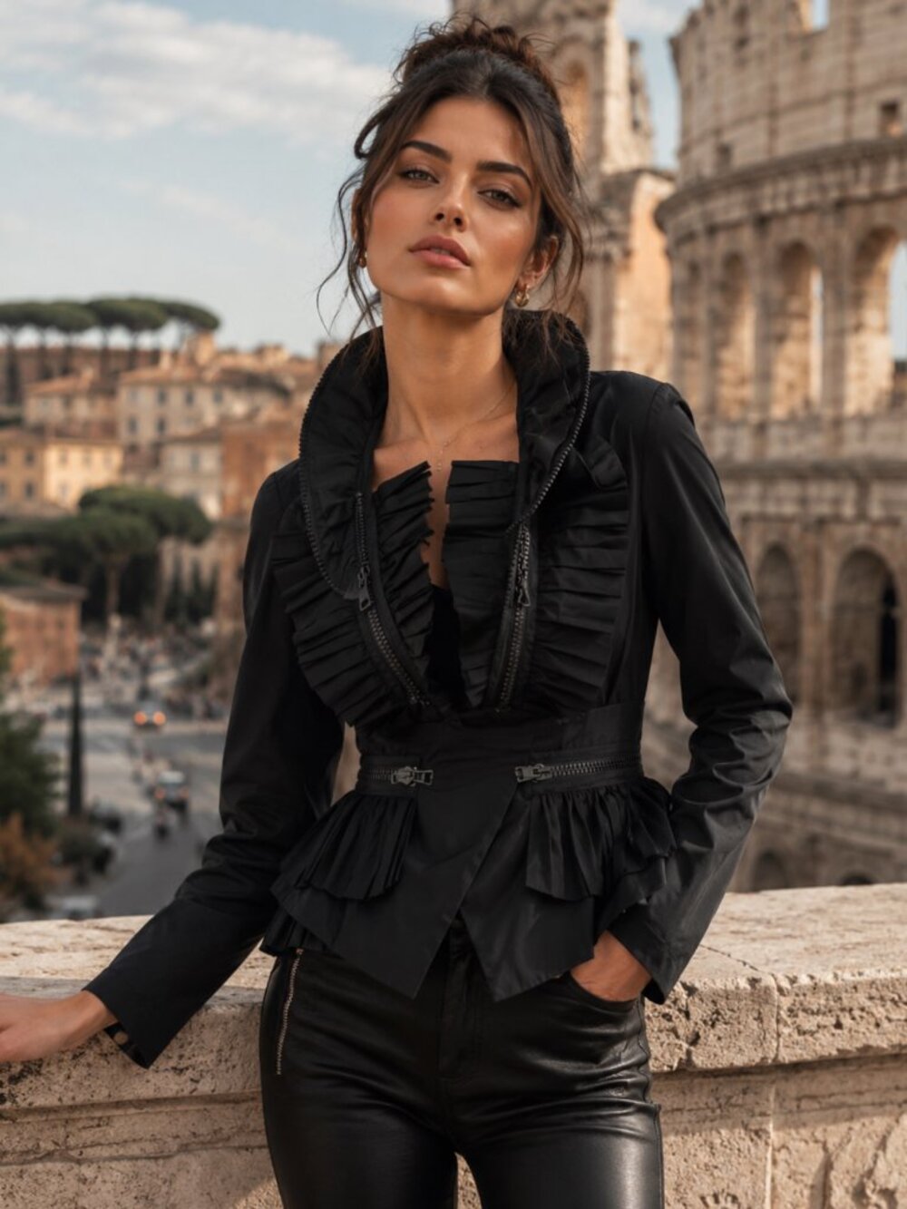 Givenchy  Ruffle Zipper Taffeta Cropped Jacket Size 40 FR, S/M US